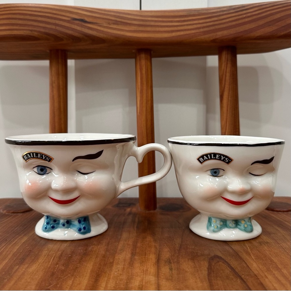 Set of 2 Vintage Bailey's Winking Face Sugar Bowl and Mug Cup